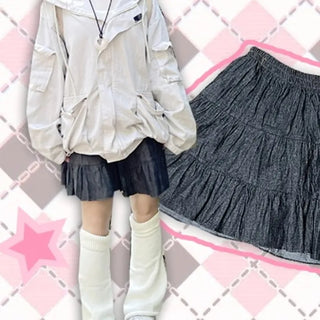 Mori Girl Kitsch Banded Frill Skirt