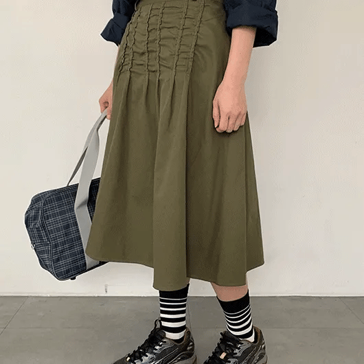 Dekin Shirred Elastic Midi Skirt