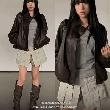 Mood Leather High-Neck Zip-Up Blouson