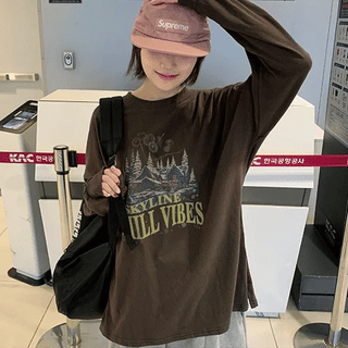 Coqueta Print Oversized Long Sleeve Tee