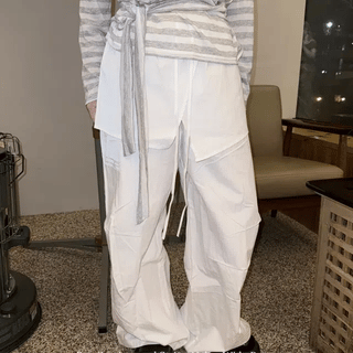 EN Shirred Lace Skirt Pants  Layered Lovely Lace See-through Shirred Skirt Pants Skirt Pants Crinkly Nylon Cargo Summer Pants Transitional Season Spring Clothes Wide Pants Elastic Waist Pants