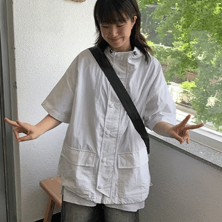 Luiri Two-Way String Nylon Short Sleeve Wind Hooded Jumper