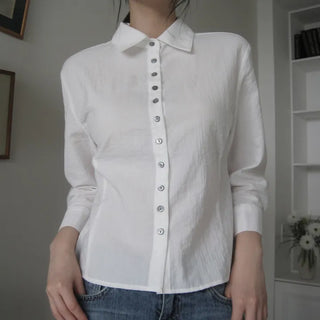 Fine Stripe 3/4 Sleeve Tencel Shirt