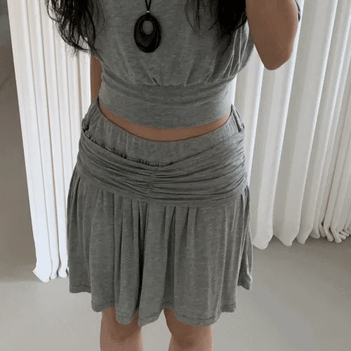 Hayder Shirred Banding Flare Full Midi Skirt