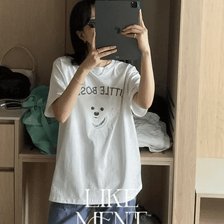 Little Puppy Print Loose Fit Short Sleeve Tshirt