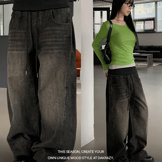 Autumn Banding Rope Denim Wide Pants