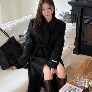 Collared Handmade Belted Long Coat