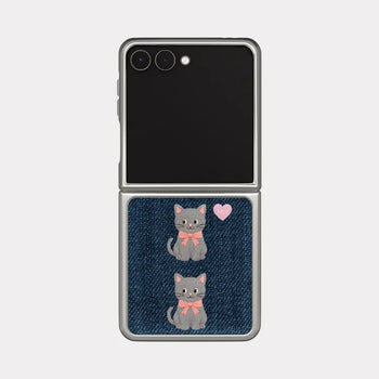 Denim Cat Galaxy Z-Flip Fold 8 MagSafe Silver Bumper Case