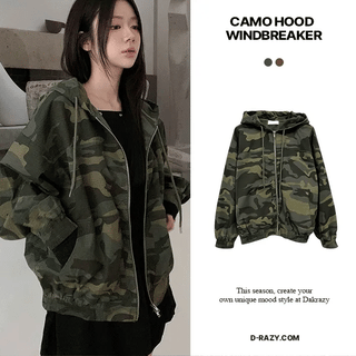 Bleu Oversized Camo Hooded Windbreaker