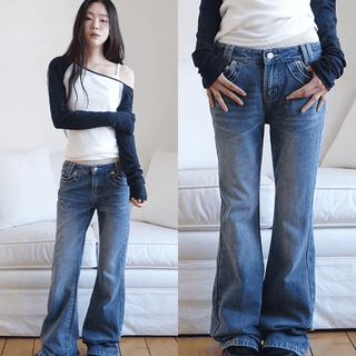Pestle Stitch Low-Rise Bootcut Denim Pants