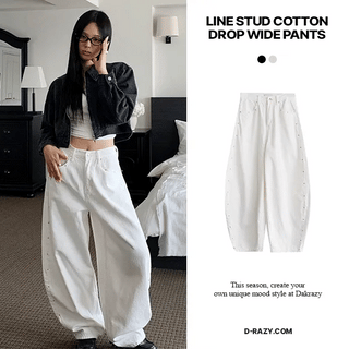 Line stud cotton drop wide pants