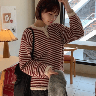 Malden Hairy Stripe Button Knit