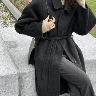 New Forty Wool Strap Handmade Long Coat