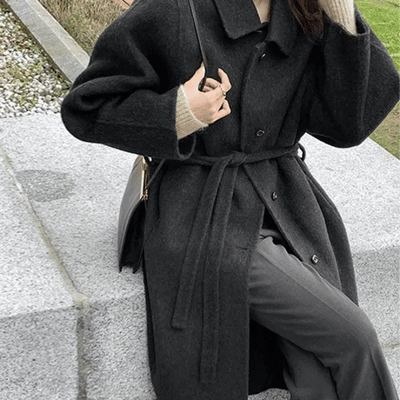 New Forty Wool Strap Handmade Long Coat