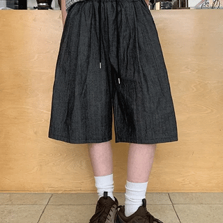 Hentes Linen Denim Elastic Waist Bermuda Pants  - 50% Linen