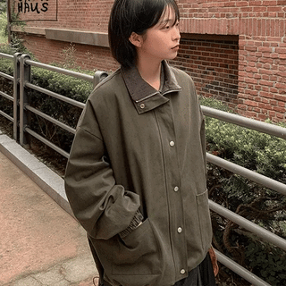 Kitten Flower Corduroy Contrast Collar Field Jacket
