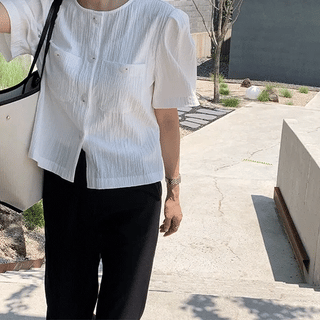 Arte Summer Shirred Short Sleeve Blouse
