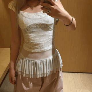 ribbon lace puff blouse