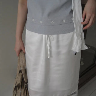 Satin Lace Midi Skirt