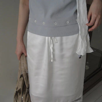 Satin Lace Midi Skirt