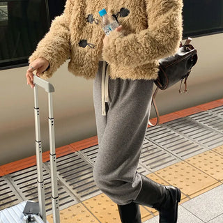 Warm mink fleece-lined pants