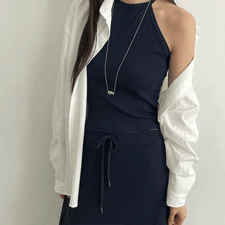Tea Tree Summer Ribbed Halter Sleeveless Maxi Skirt Set