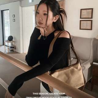 Cardi ribbed off-shoulder sleeveless knit