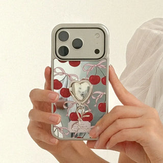 [Set] Ribbon Cherry Mirror Silver Bumper Phone Case + Smart Ring