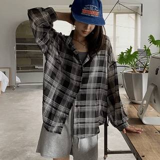 See-through Oversized Check Shirt