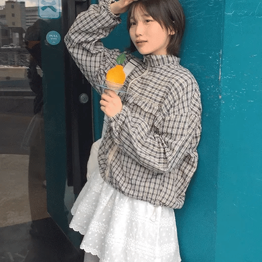 Leomin Frill String Check Wind Jumper