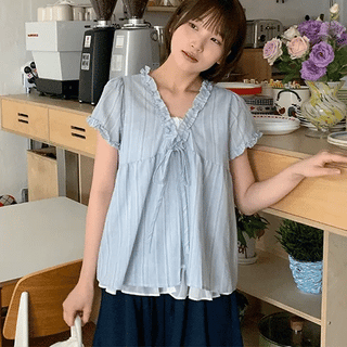 Olbe Layered Ribbon Short Sleeve Blouse