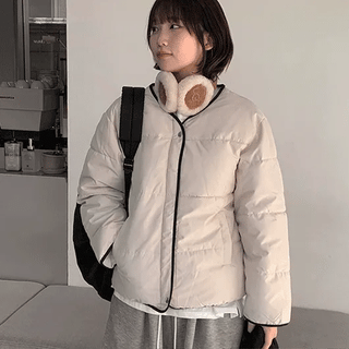Cordon Line Color Block Collarless Padded Jumper