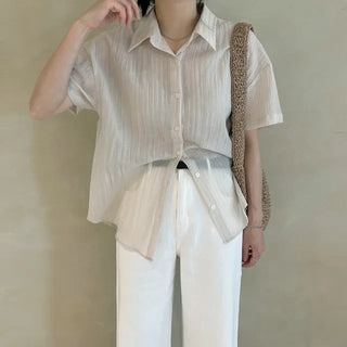 Civita Wrinkle Open Collar Slim Short Sleeve Shirt