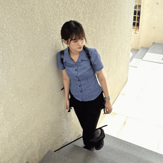 Blue Check Heart Button Short Sleeve Shirt / Vintage Y2K Button-up Shirt Summer Shirt Check Shirt Geek Chic Pinterest Look