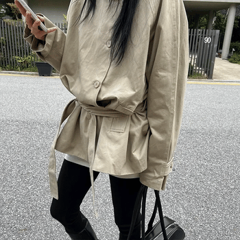 Belted half trench coat