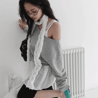 Poma Delicate Fit Off-Shoulder Long Sleeve Sweatshirt