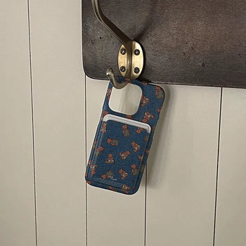 Teddy in Denim MagSafe Card Slot Wallet Pocket Case