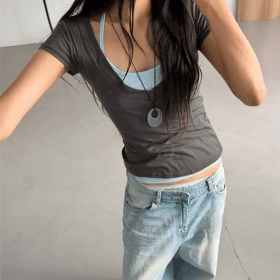 [Set] HALTER LAYERED TEE SET