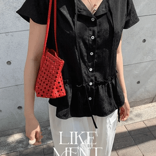 Riboni Summer Jacquard Tie Blouse