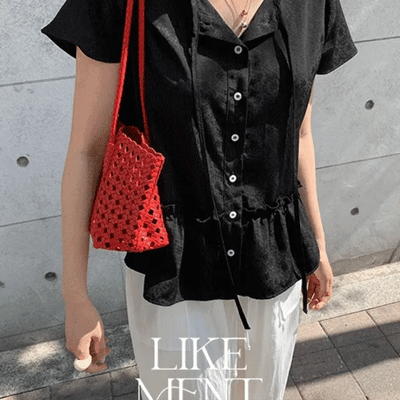 Riboni Summer Jacquard Tie Blouse