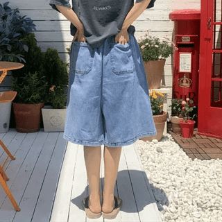 Chrome Wash Medium Blue Cutoff Bermuda Denim
