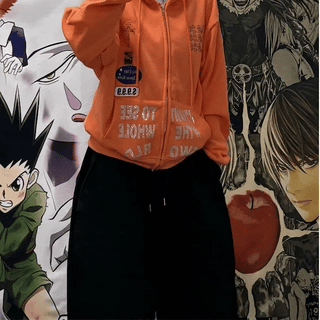 Cubic Lettering Orange Hood Zip-Up