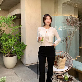 Shirred wrap layered pants