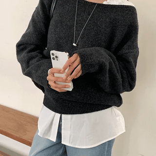 Current Wool Boat Neck Loose Fit Knit