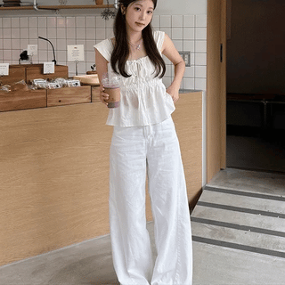 Nurse Cut-out Wide Cotton Pants