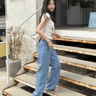 Cool medium blue wide denim pants