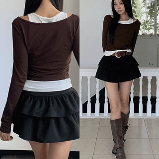 Dicky color-block layered sleeveless long-sleeve t-shirt