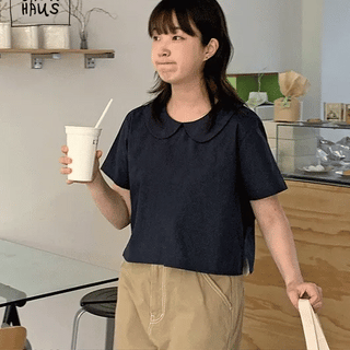Keping Round Collar Short Sleeve Blouse