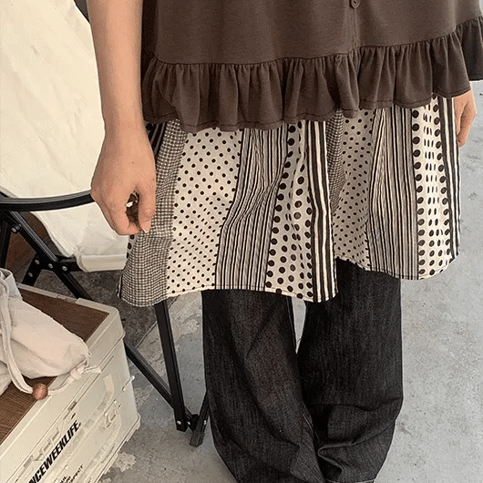 Katahi pattern elastic band mini skirt
