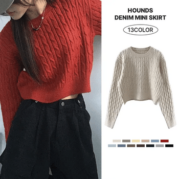 Crop Cable Round Knit